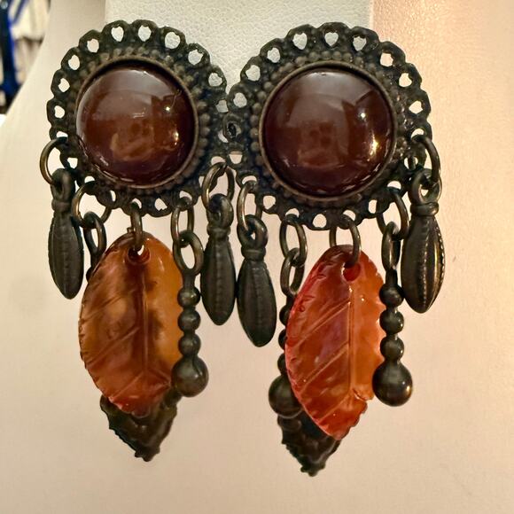 Vintage 00's Boho Bronze Tone Pierced Dangly Earrings - Picture 6 of 7